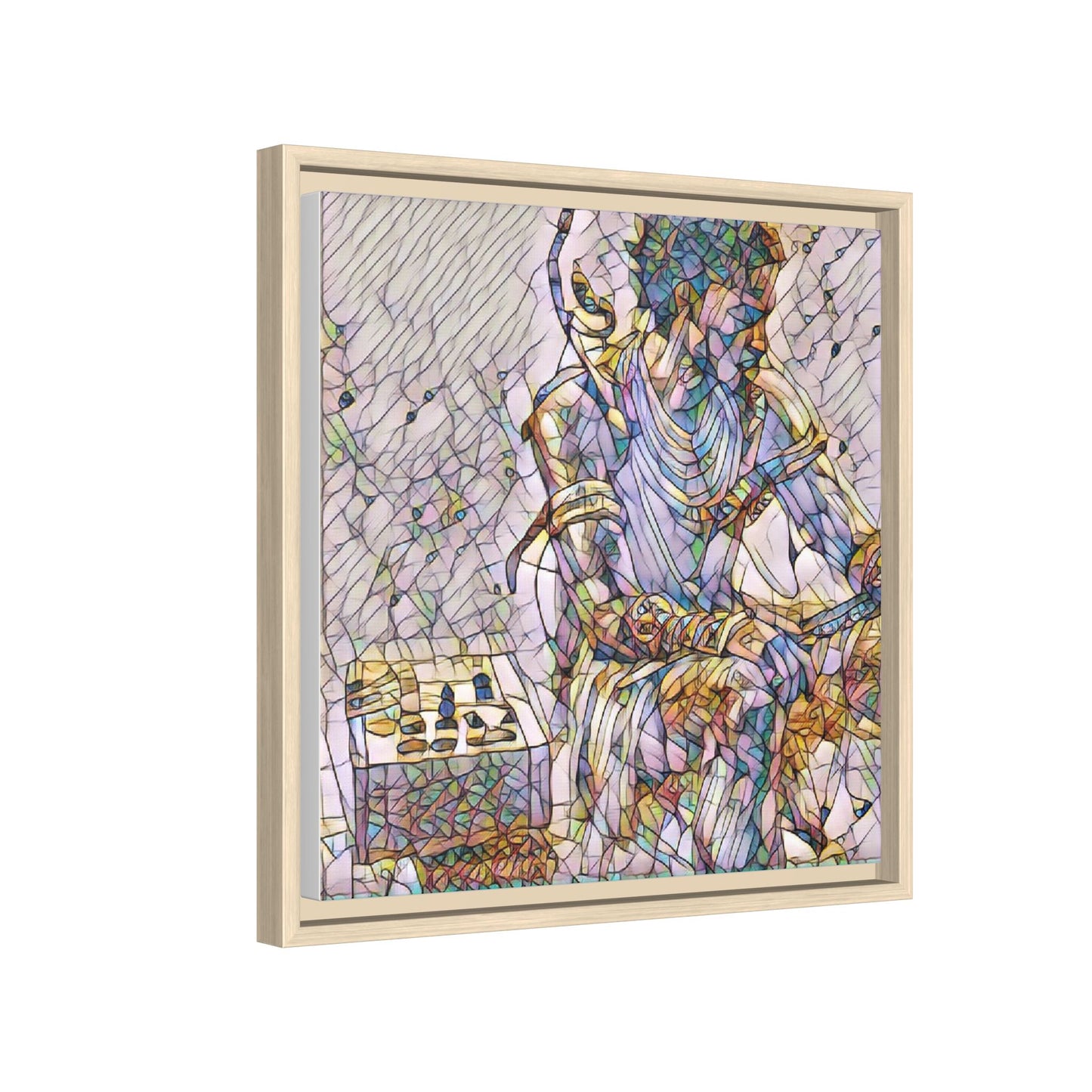 Framed Matte Canvas Art — Abstract Stained-Glass Chess Player