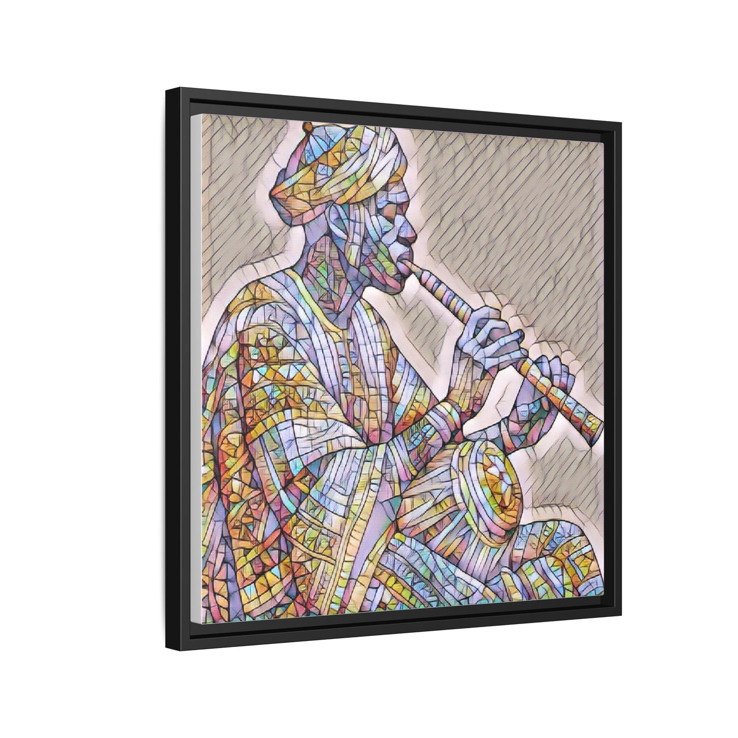 Framed Canvas Art — Colorful Middle Eastern Flute Player Print