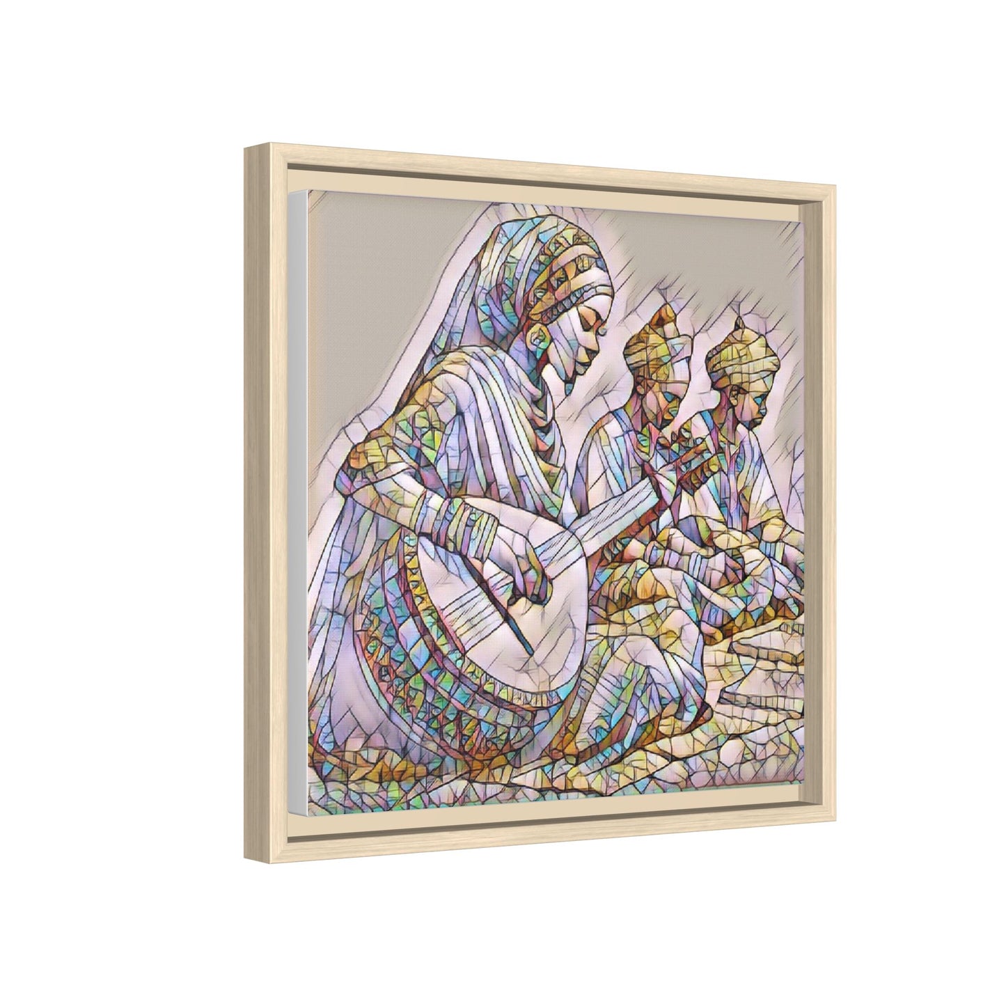 Framed Matte Canvas: Colorful Moroccan Musicians Wall Art