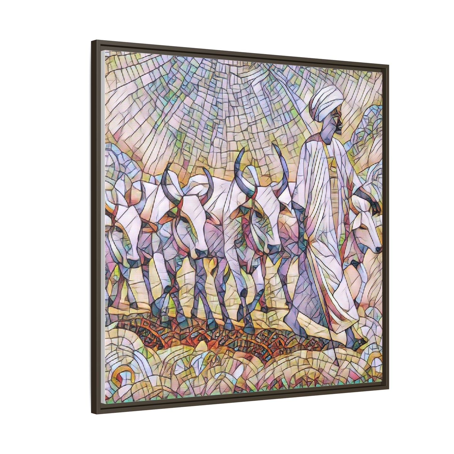 Framed Matte Canvas Art — African Herdsman Mosaic Print