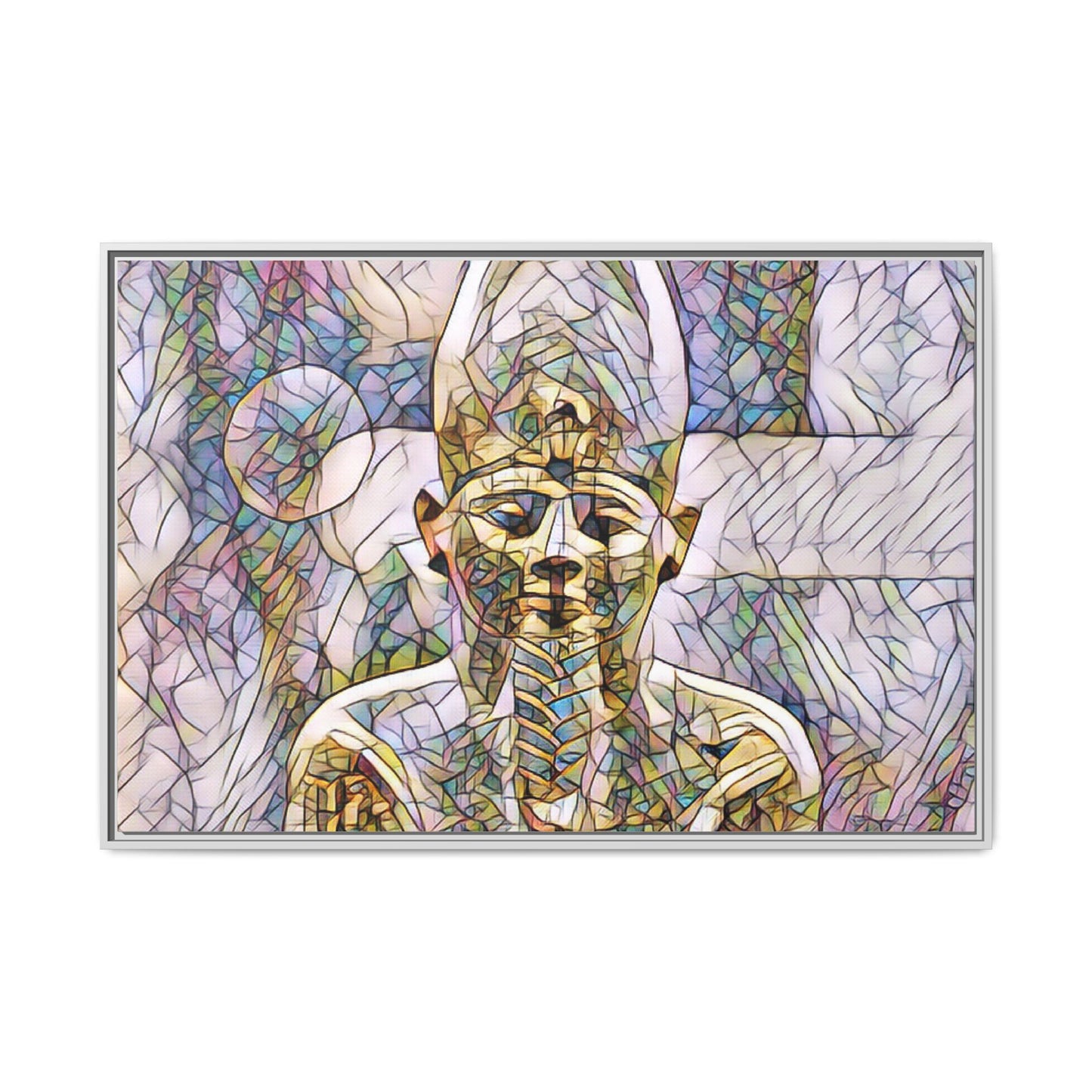 Egyptian Pharaoh Stained-Glass Style Matte Canvas Print, Framed