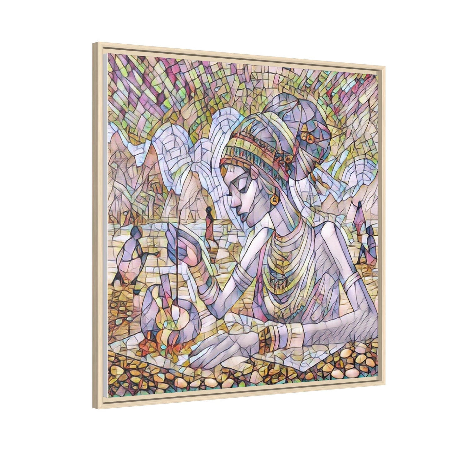 Framed Matte Canvas Art — Mosaic-Inspired Egyptian Woman Illustration