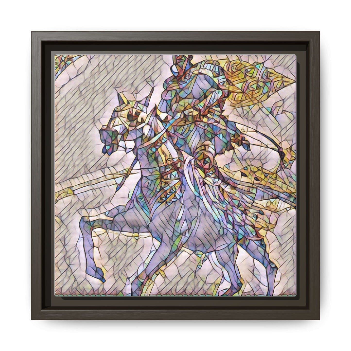 Framed Matte Canvas Art — Stained Glass Knight on Horse Fantasy Wall Decor