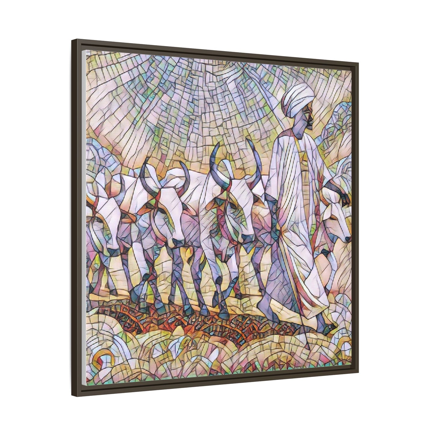 Framed Matte Canvas Art — African Herdsman Mosaic Print