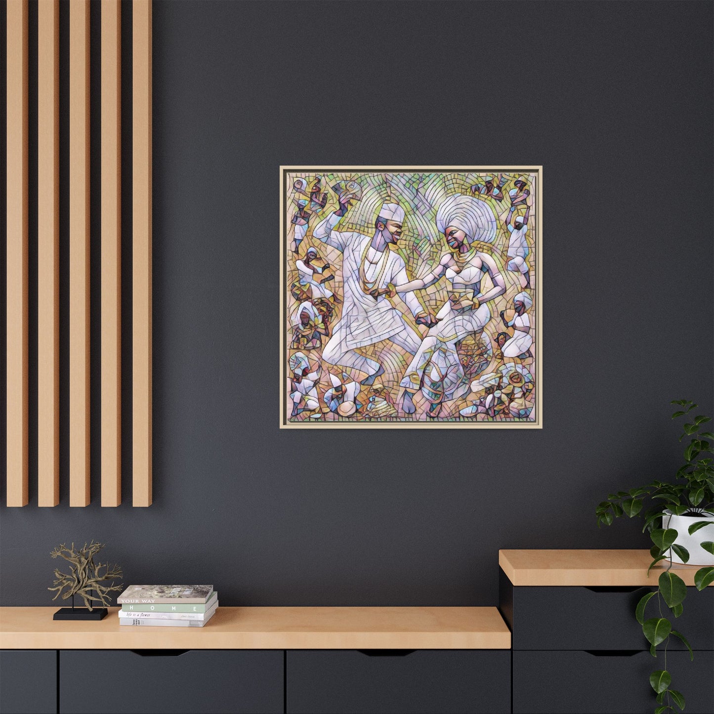 Afrobeat Celebration Matte Framed Canvas — Vibrant Dancers Wall Art