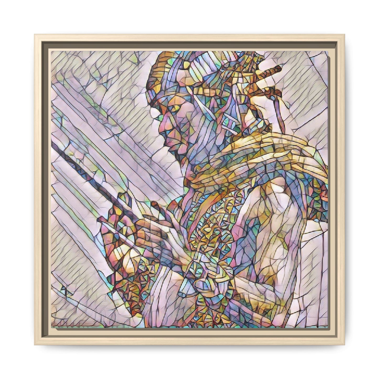 Framed Canvas Art - Colorful Tribal Warrior Portrait (Matte)