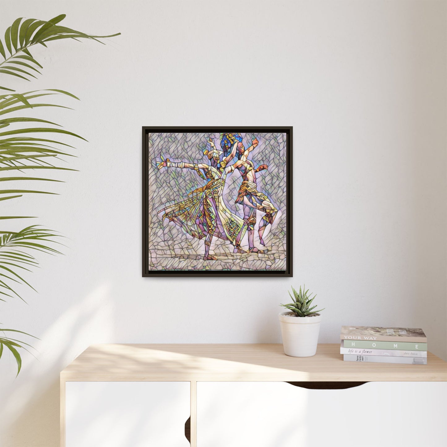 Framed Matte Canvas Wall Art — Abstract Dancers in Stained Glass Style