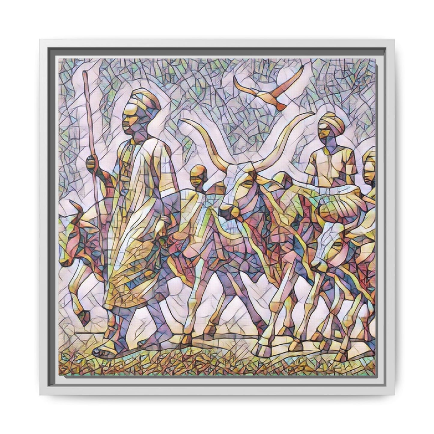 Framed Matte Canvas: Colorful African Herdsmen Art Print