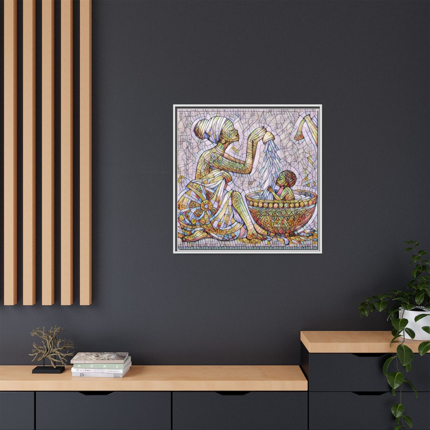 African Mother and Child Mosaic Matte Canvas (Framed)