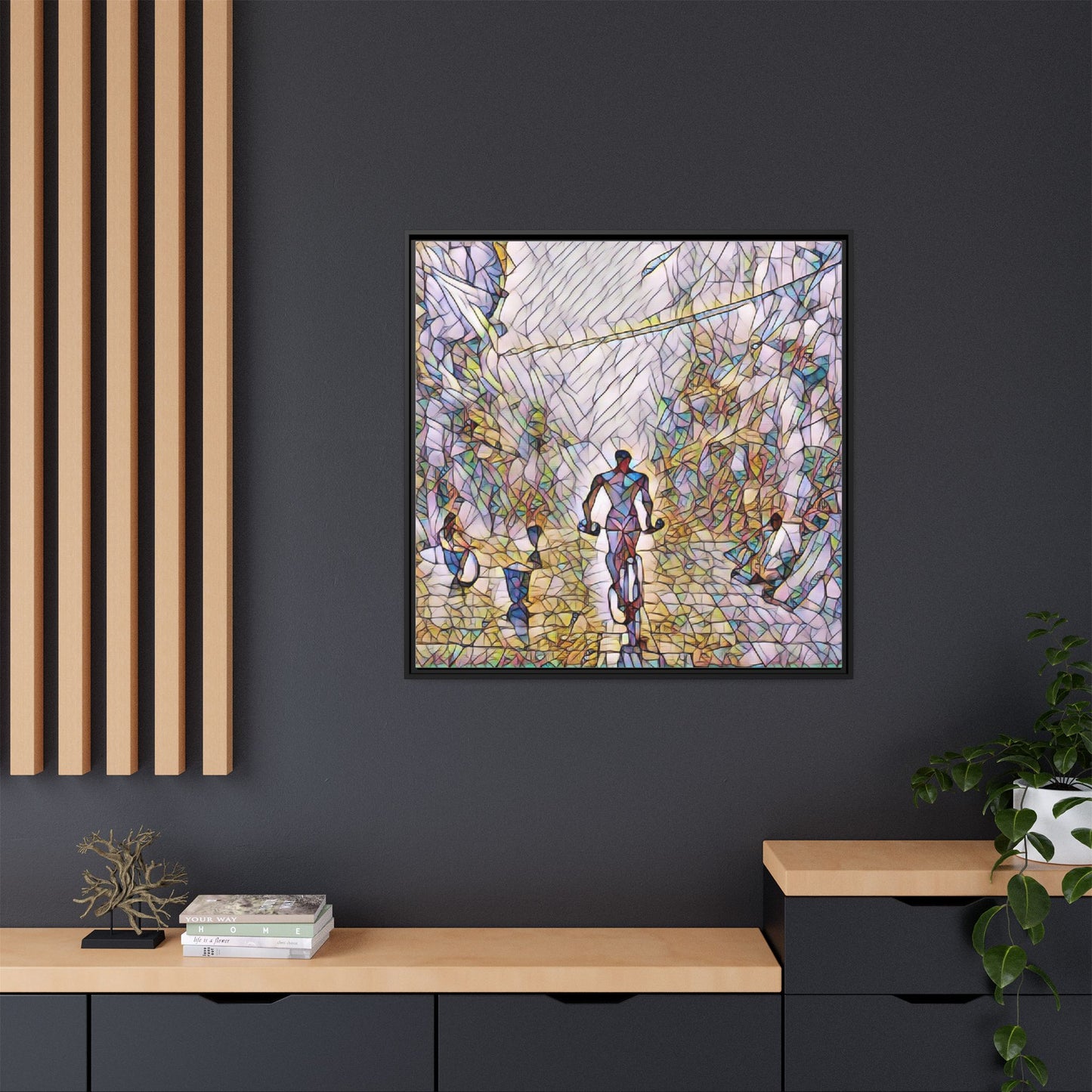 Cyclist Stained-Glass Matte Canvas Framed Wall Art