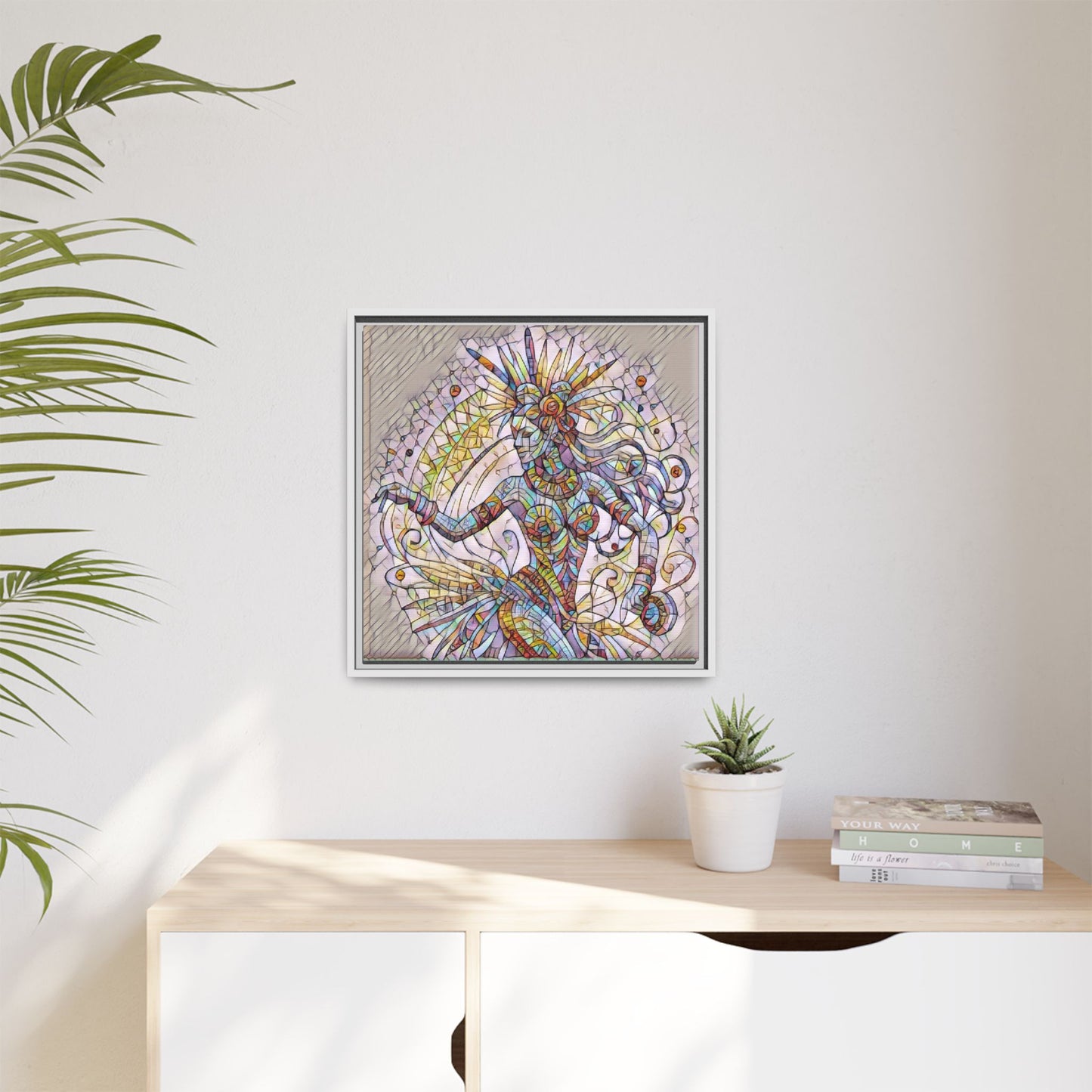 Colorful Mermaid Mosaic Framed Canvas Art — Boho Ocean Wall Decor