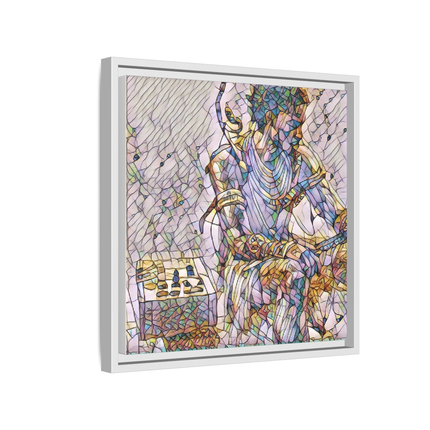 Framed Matte Canvas Art — Abstract Stained-Glass Chess Player