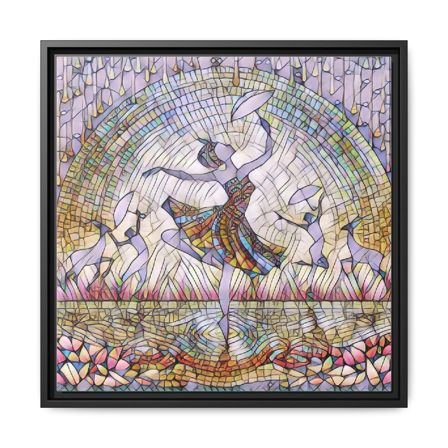 Stained Glass Ballerina Framed Canvas Art — Dancer Mosaic Wall Decor