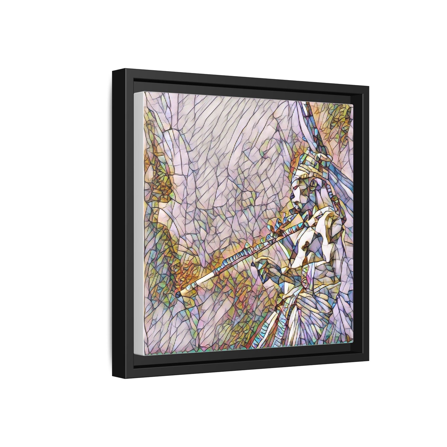 Abstract Tribal Flutist Matte Canvas Framed Wall Art