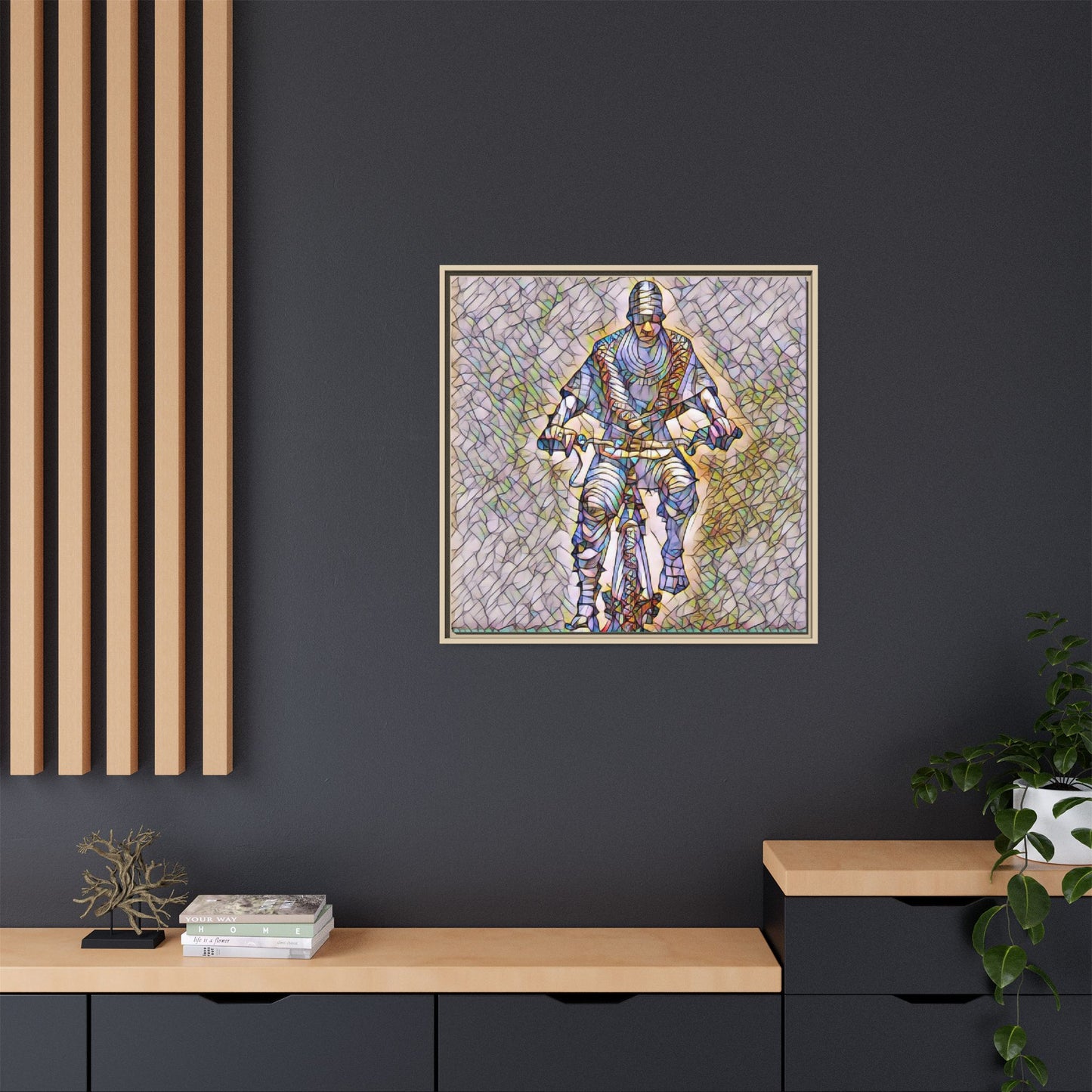 Framed Matte Canvas Art - Stylized Cyclist Illustration