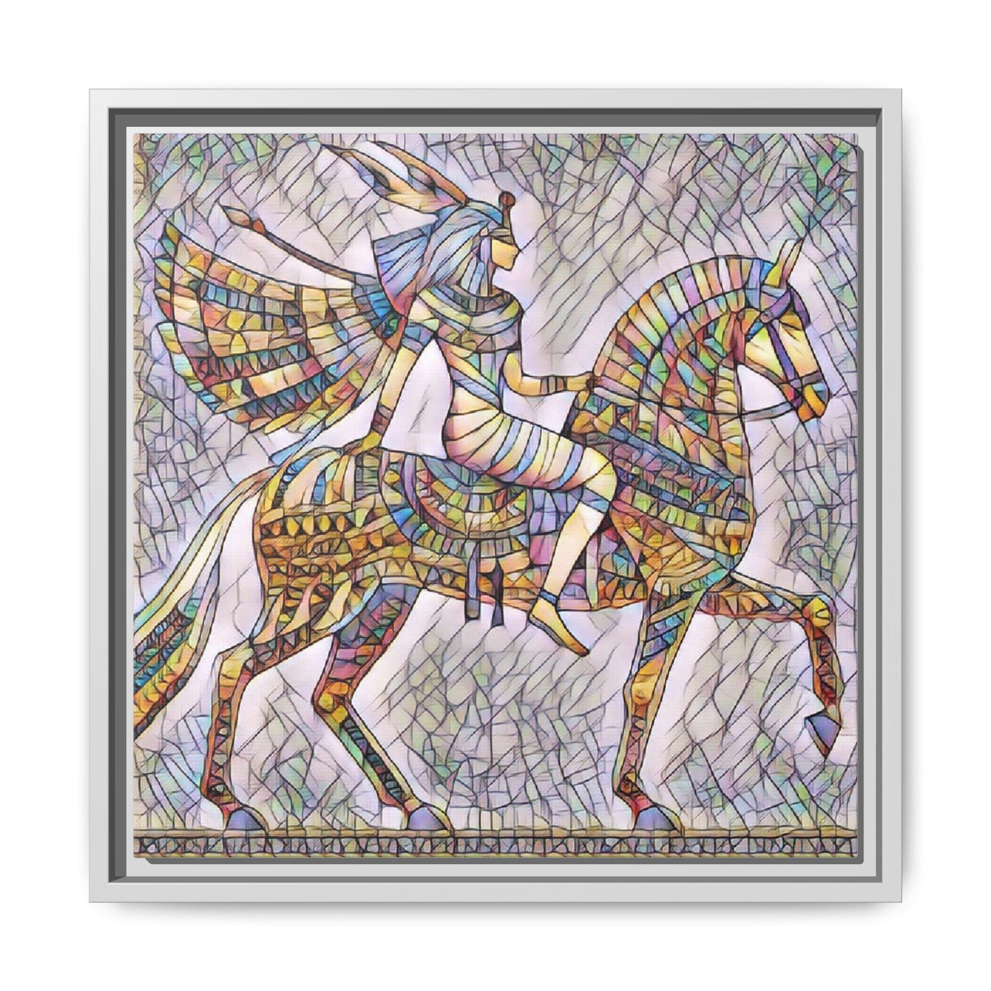 Stained-Glass Style Egyptian Horseman Framed Canvas Print