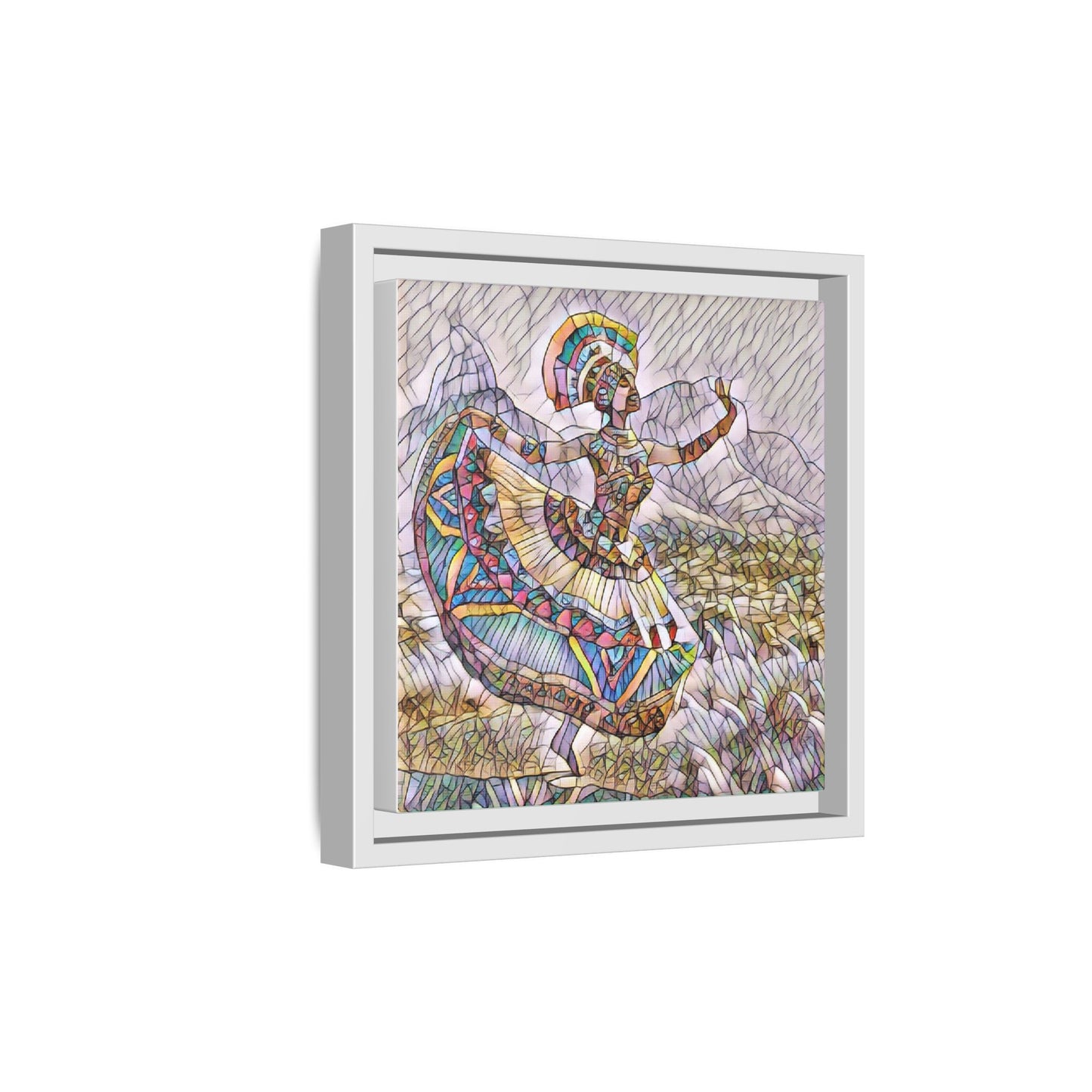 Ballerina Mosaic Framed Canvas Print — Colorful Ethnic Dance Wall Art