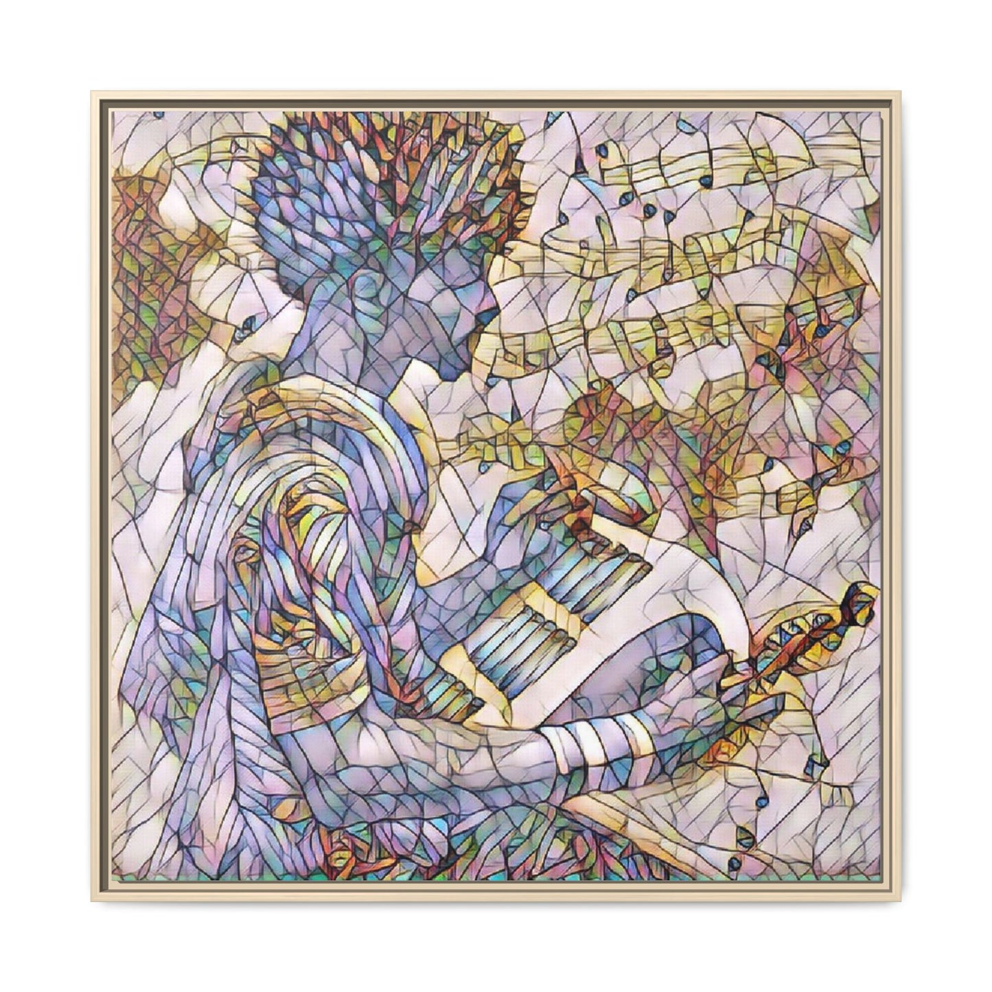 Abstract Jazz Musician Framed Canvas Art — Colorful Stained-Glass Style Wall Decor