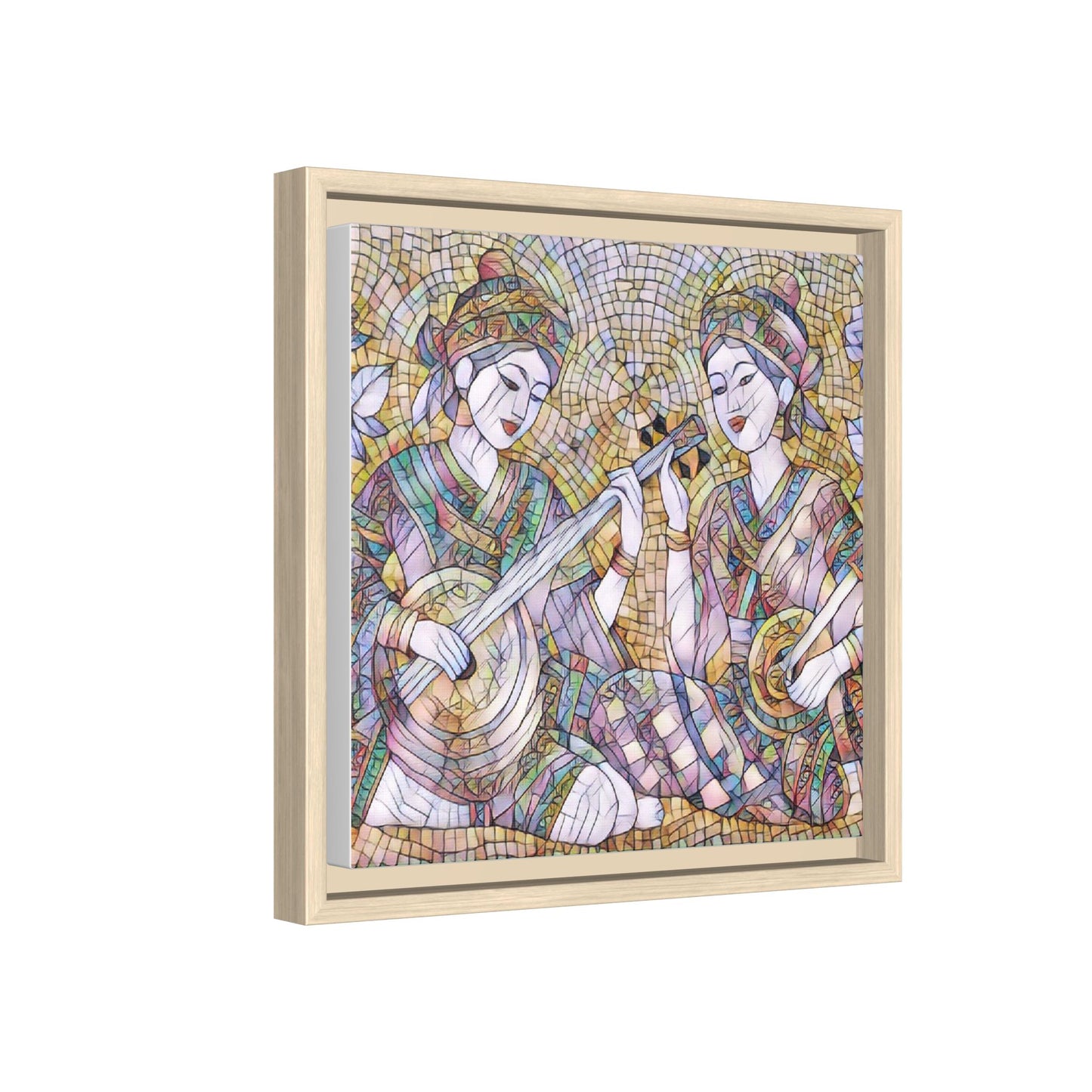 Framed Mosaic Musician Canvas Art — Ethnic Duo Wall Decor