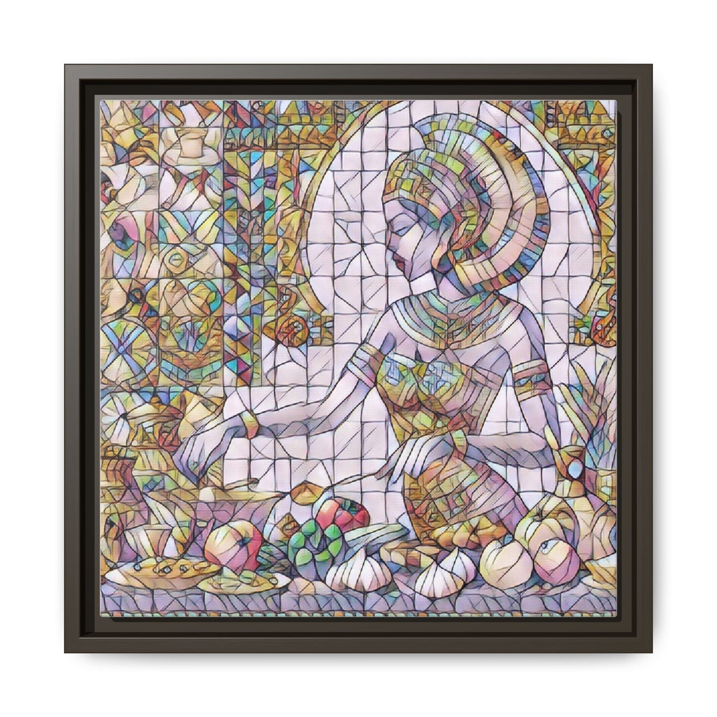 Egyptian Goddess Stained Glass Style Framed Canvas Art