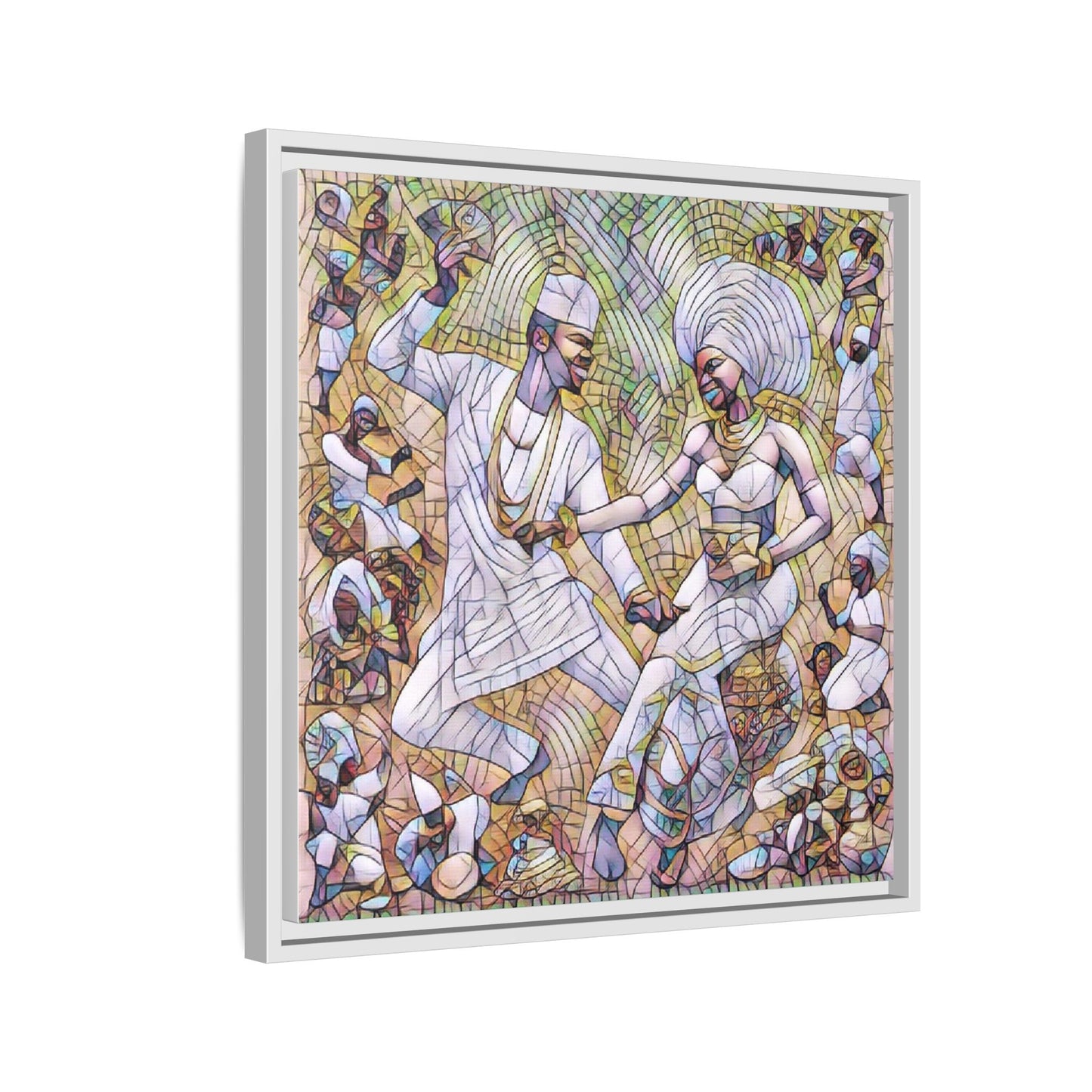 Afrobeat Celebration Matte Framed Canvas — Vibrant Dancers Wall Art