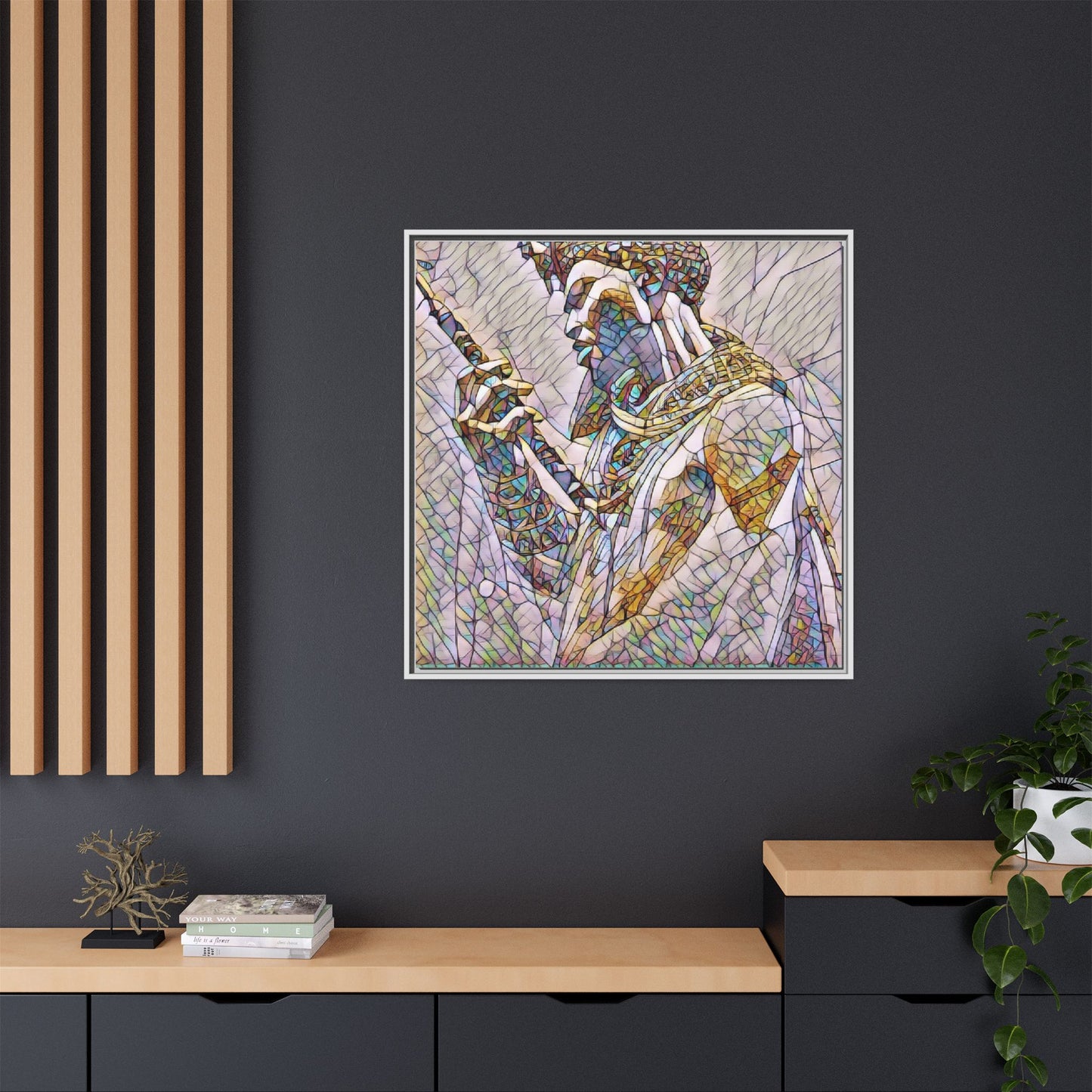 Egyptian Pharaoh Stained Glass Art — Framed Matte Canvas