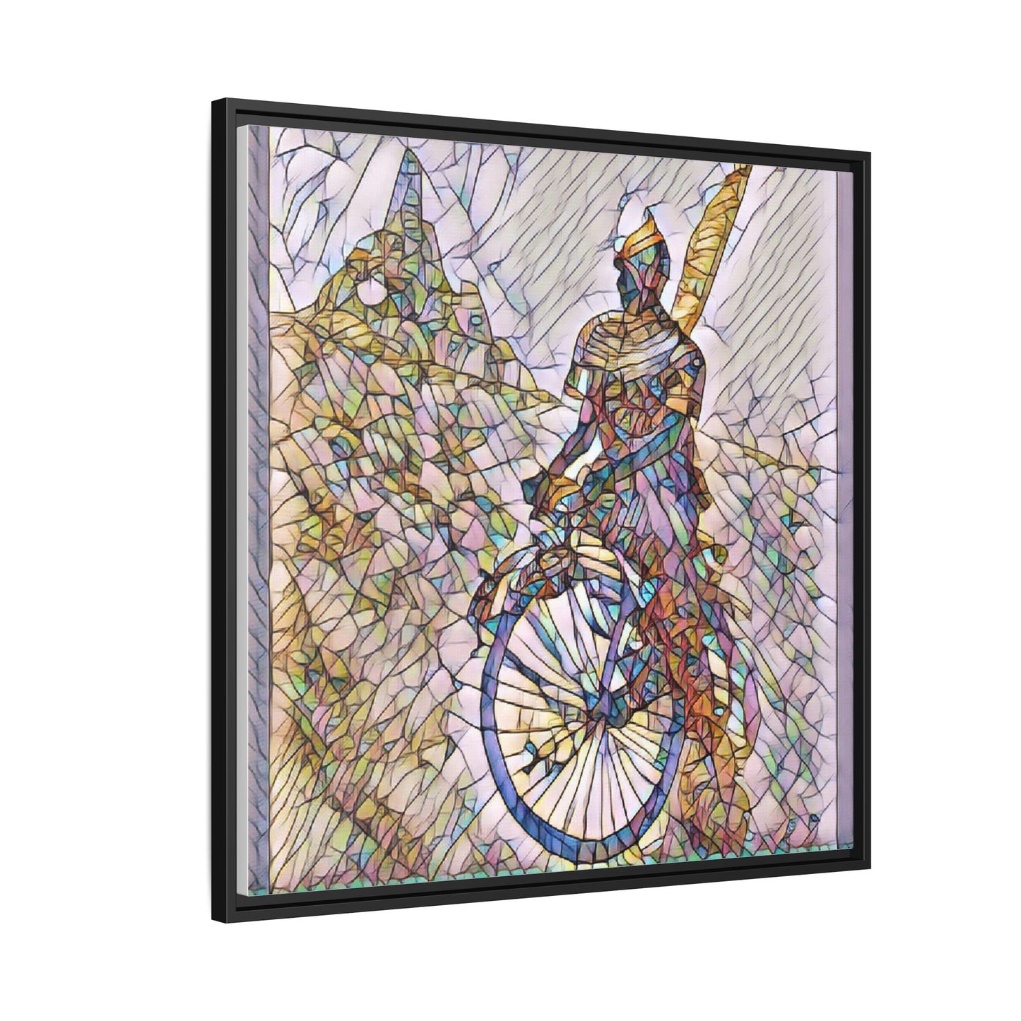 Cyclist Stained Glass Art Print — Framed Matte Canvas