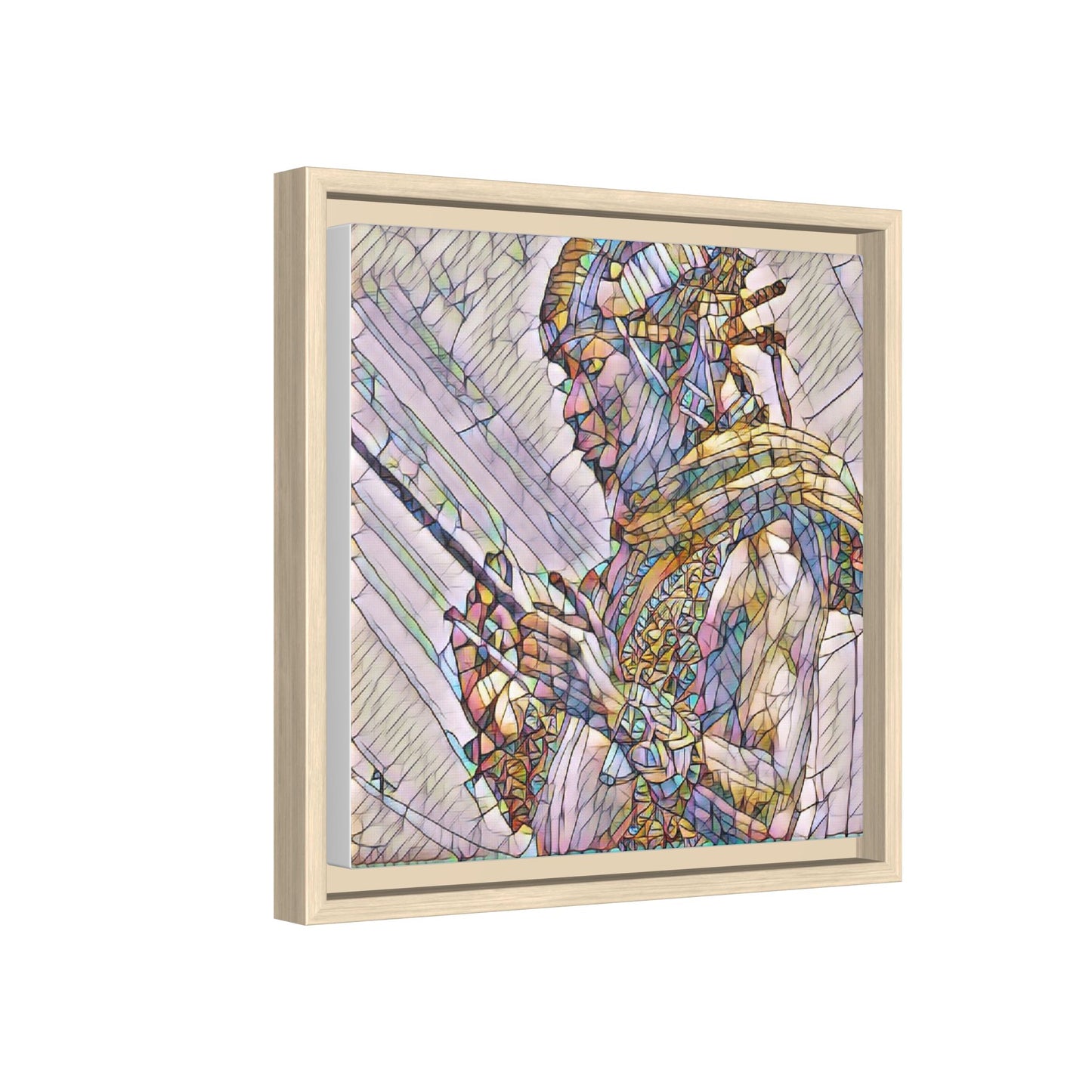 Framed Canvas Art - Colorful Tribal Warrior Portrait (Matte)