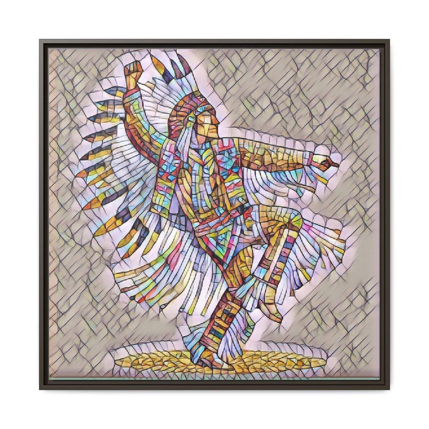 Colorful Native Dancer Framed Canvas Art — Stained Glass Style Wall Decor