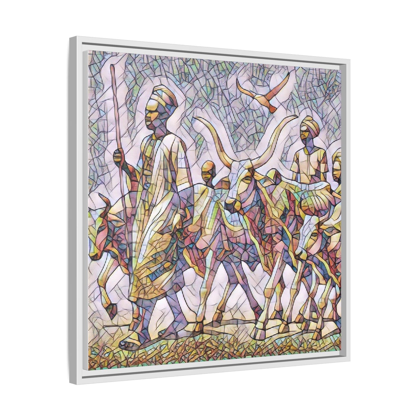 Framed Matte Canvas: Colorful African Herdsmen Art Print