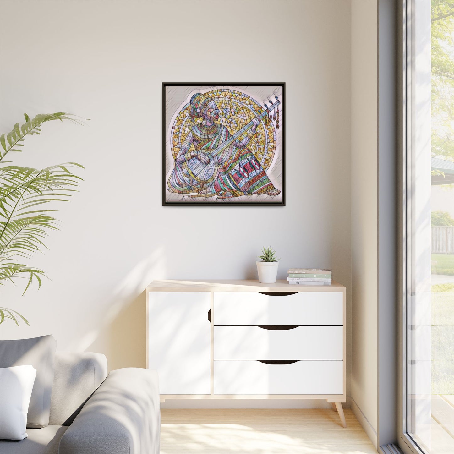 Framed Canvas Art - Colorful Mosaic Musician Wall Decor