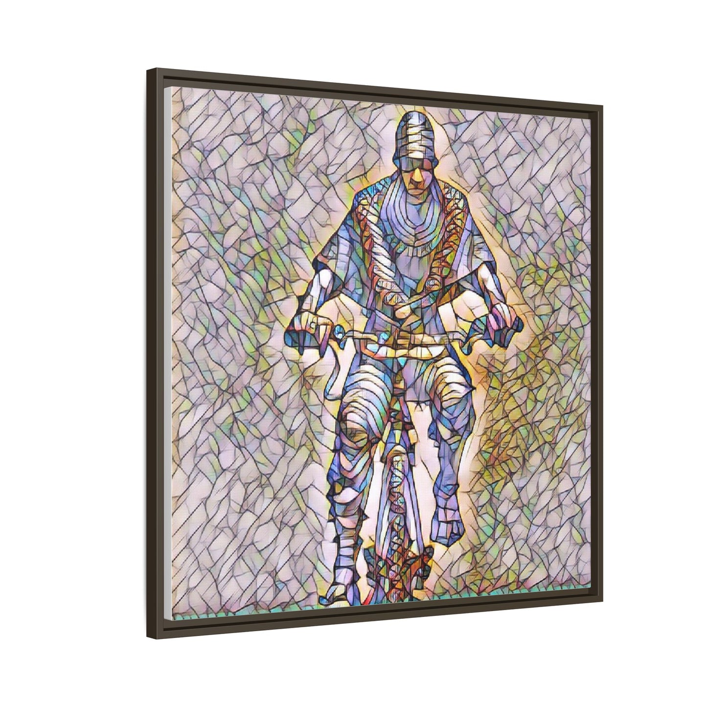 Framed Matte Canvas Art - Stylized Cyclist Illustration