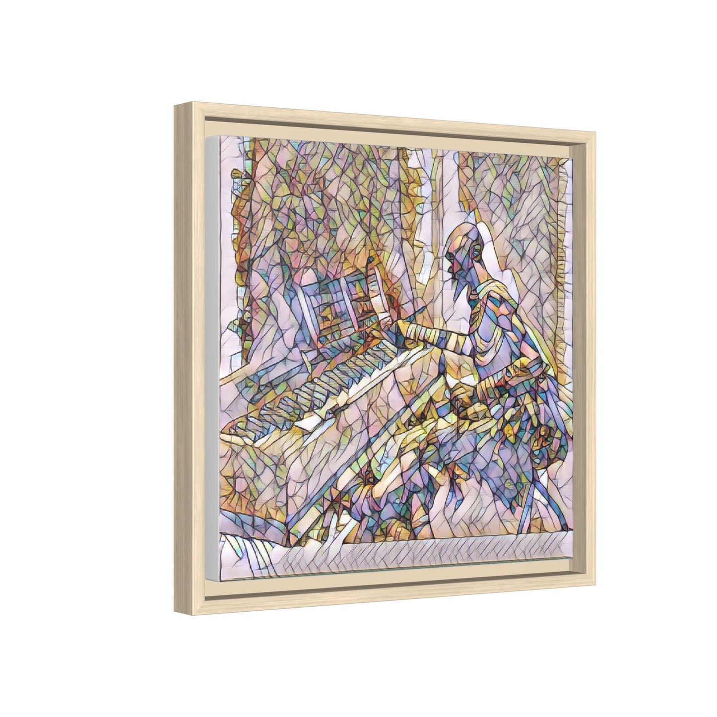 Framed Matte Canvas Art — Colorful Abstract Musician at Piano