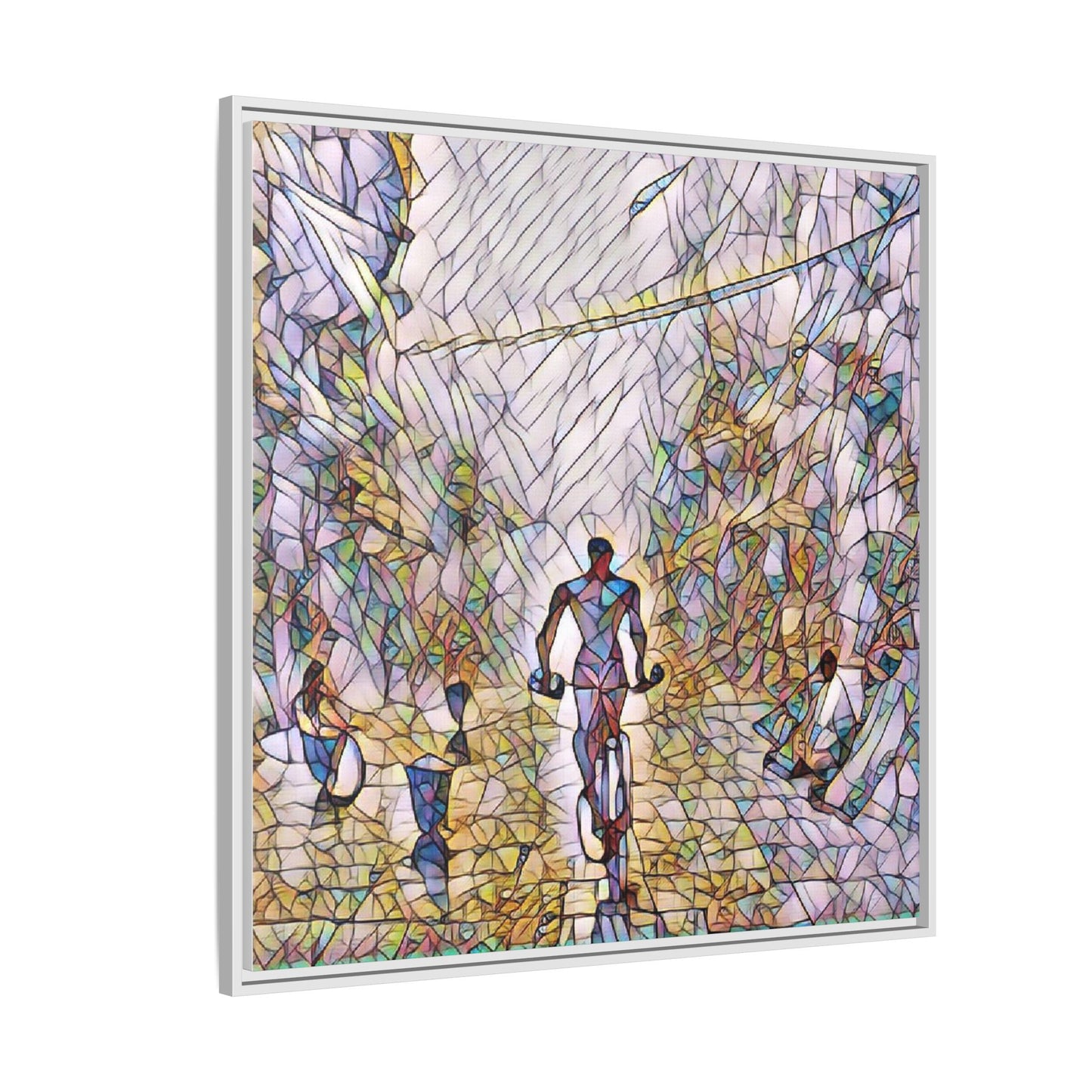Cyclist Stained-Glass Matte Canvas Framed Wall Art