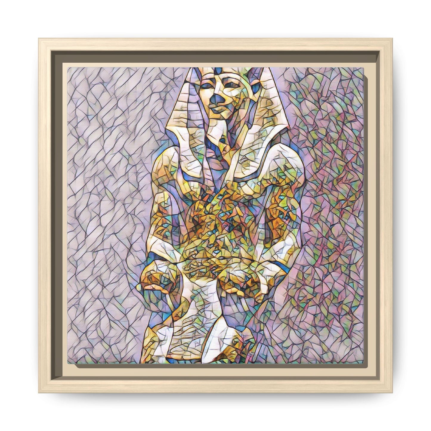 Framed Abstract Pharaoh Matte Canvas Wall Art — Multicolor Egyptian Statue Print