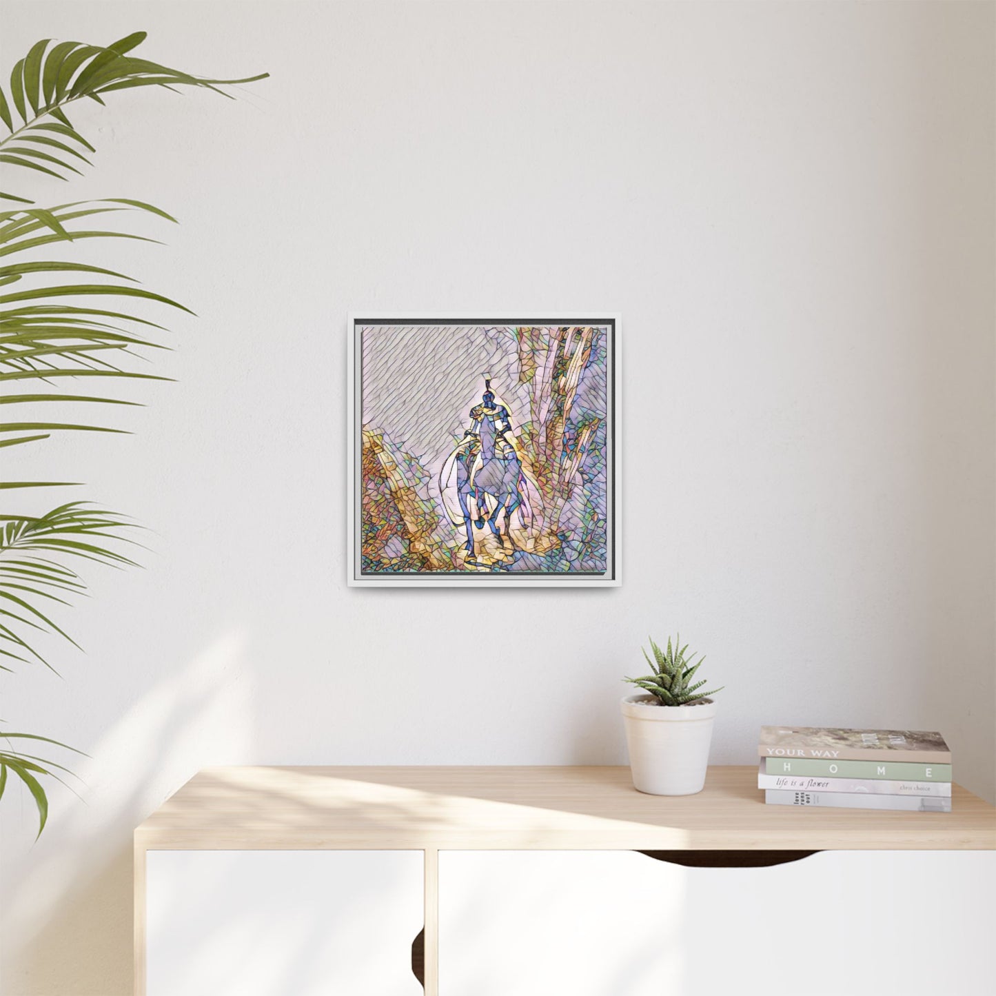 Stained-Glass Knight Matte Framed Canvas Wall Art