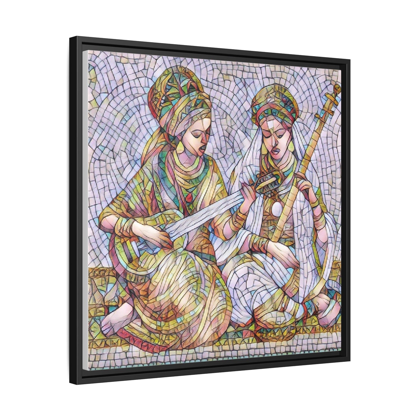 Framed Mosaic Art Print — Two Women Playing Lutes (Matte Canvas)