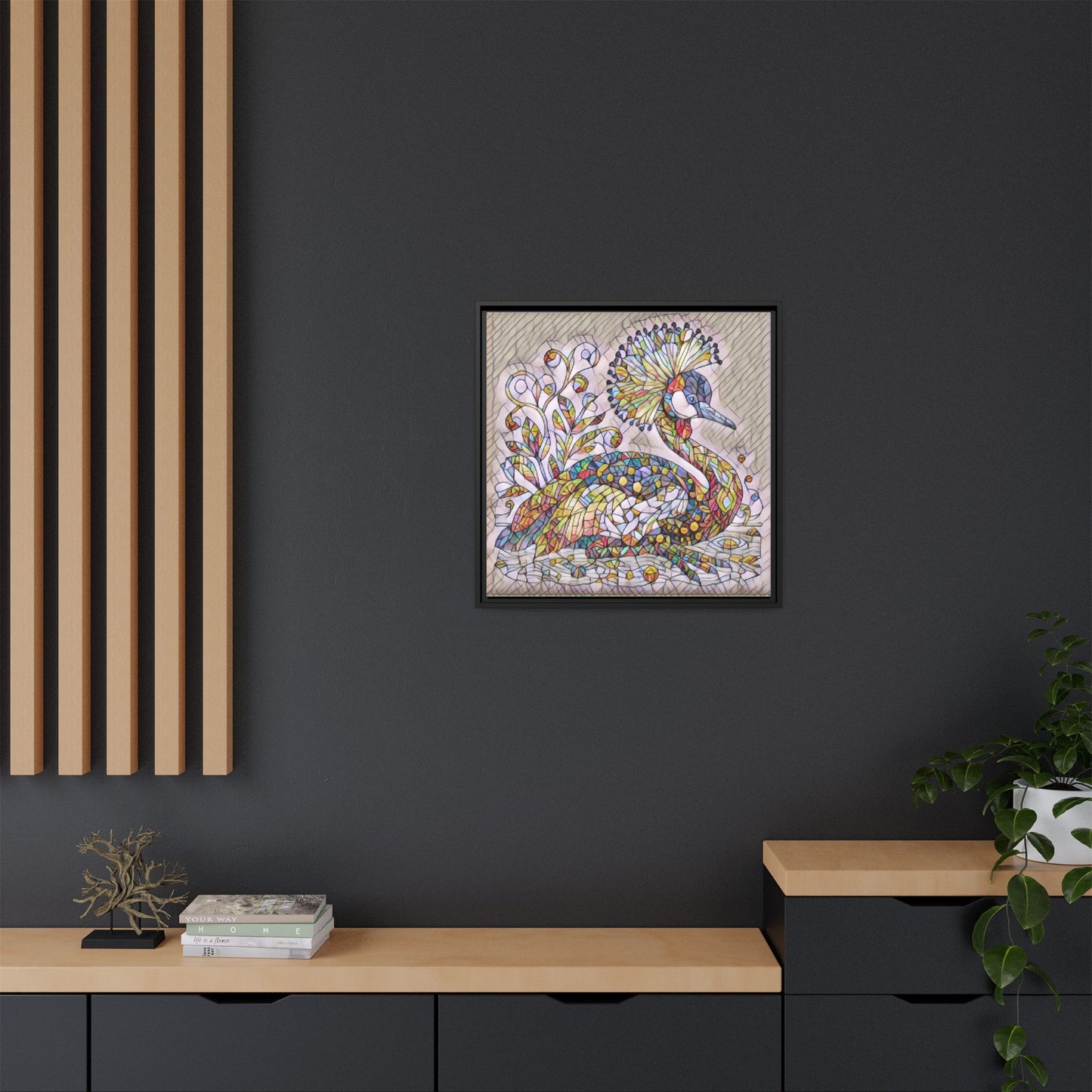 Colorful Peacock Mosaic Framed Canvas Art