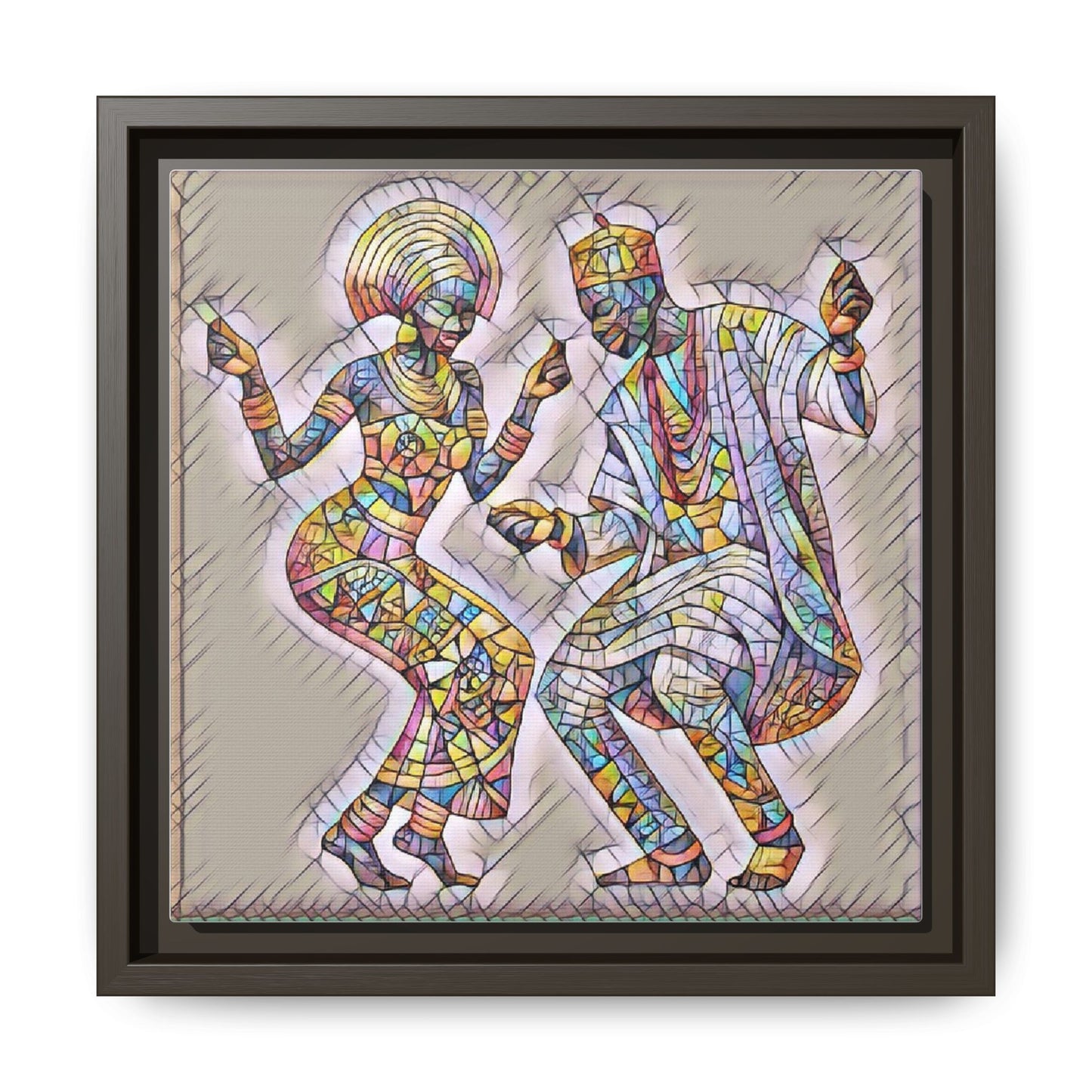 Afrobeat Dancers Framed Canvas Art — Colorful Mosaic African Dance Print