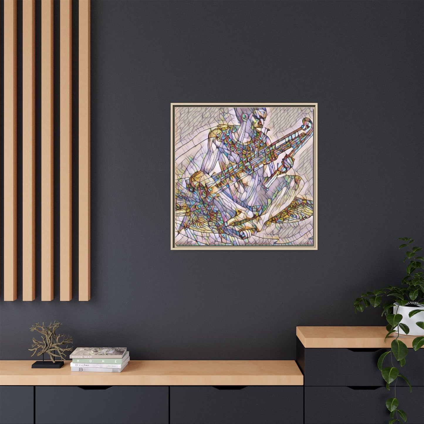 Framed Abstract Musician Canvas Art — Multicolor Modern Wall Decor