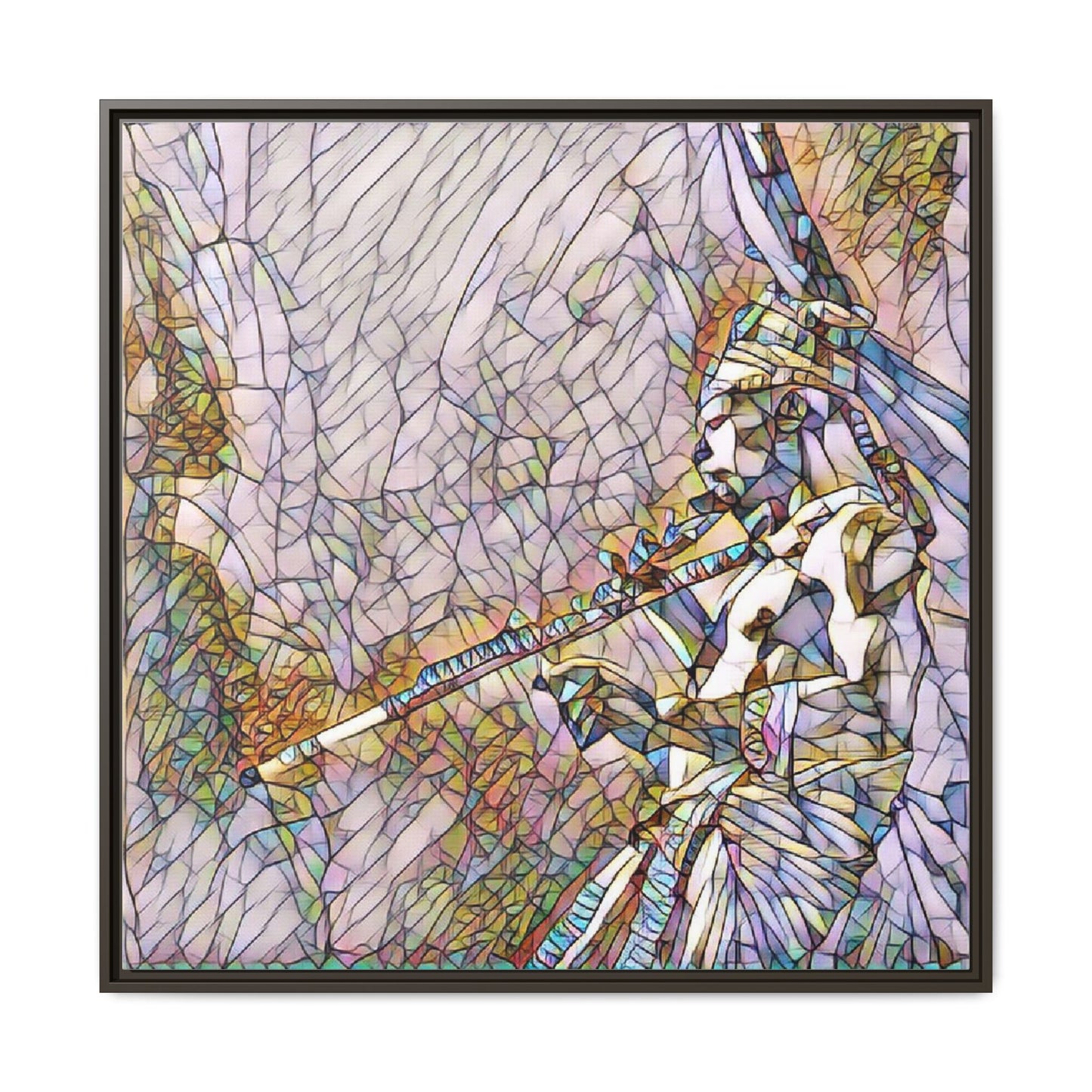Abstract Tribal Flutist Matte Canvas Framed Wall Art