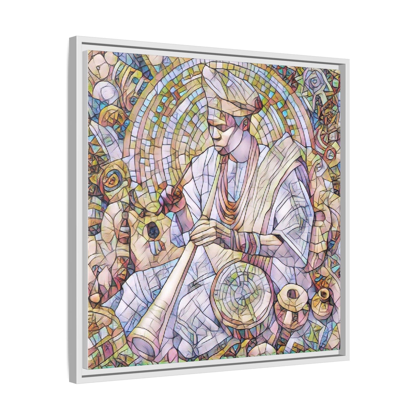 Framed Matte Canvas Print — African Drummer Mosaic Art