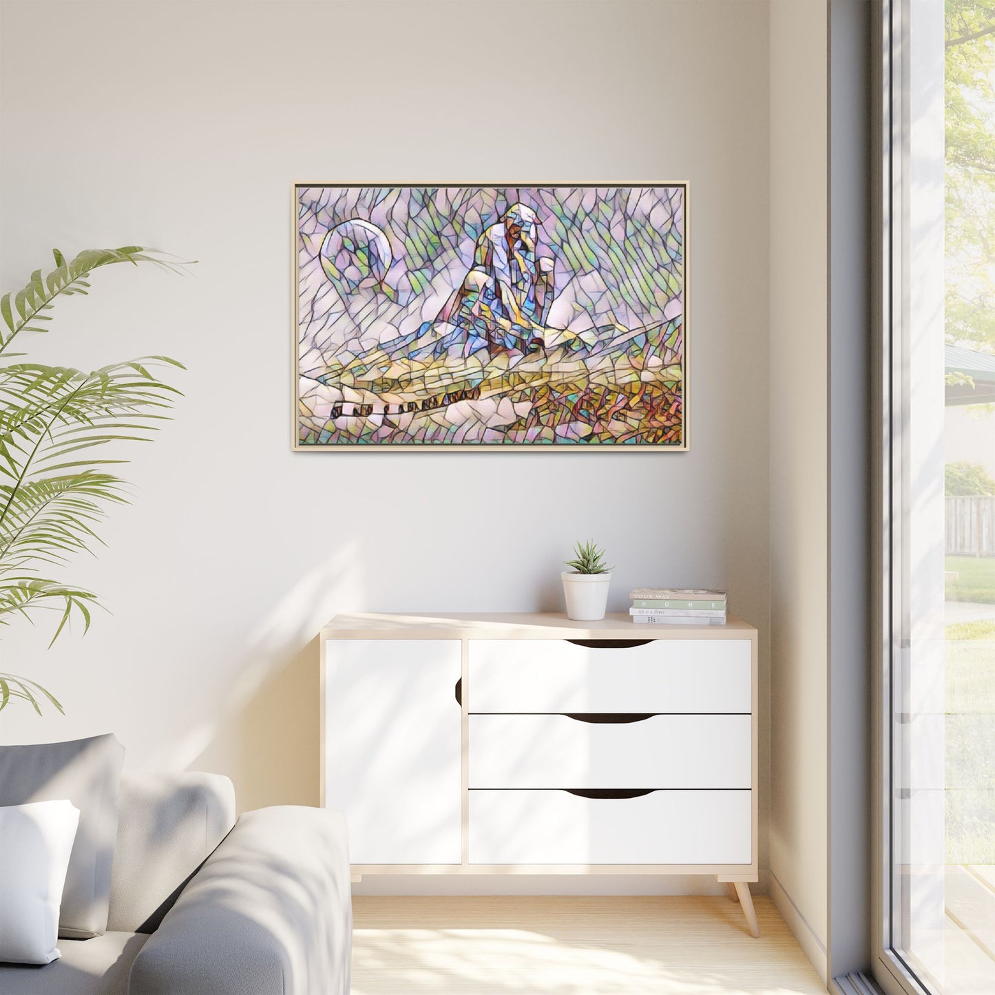 Stained-Glass Surfing Canvas Print — Framed Matte Wall Art