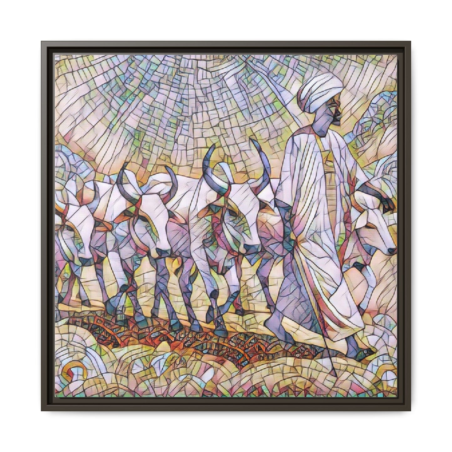 Framed Matte Canvas Art — African Herdsman Mosaic Print
