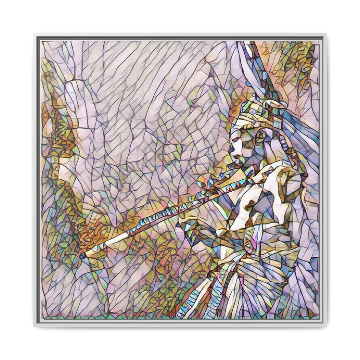 Abstract Tribal Flutist Matte Canvas Framed Wall Art