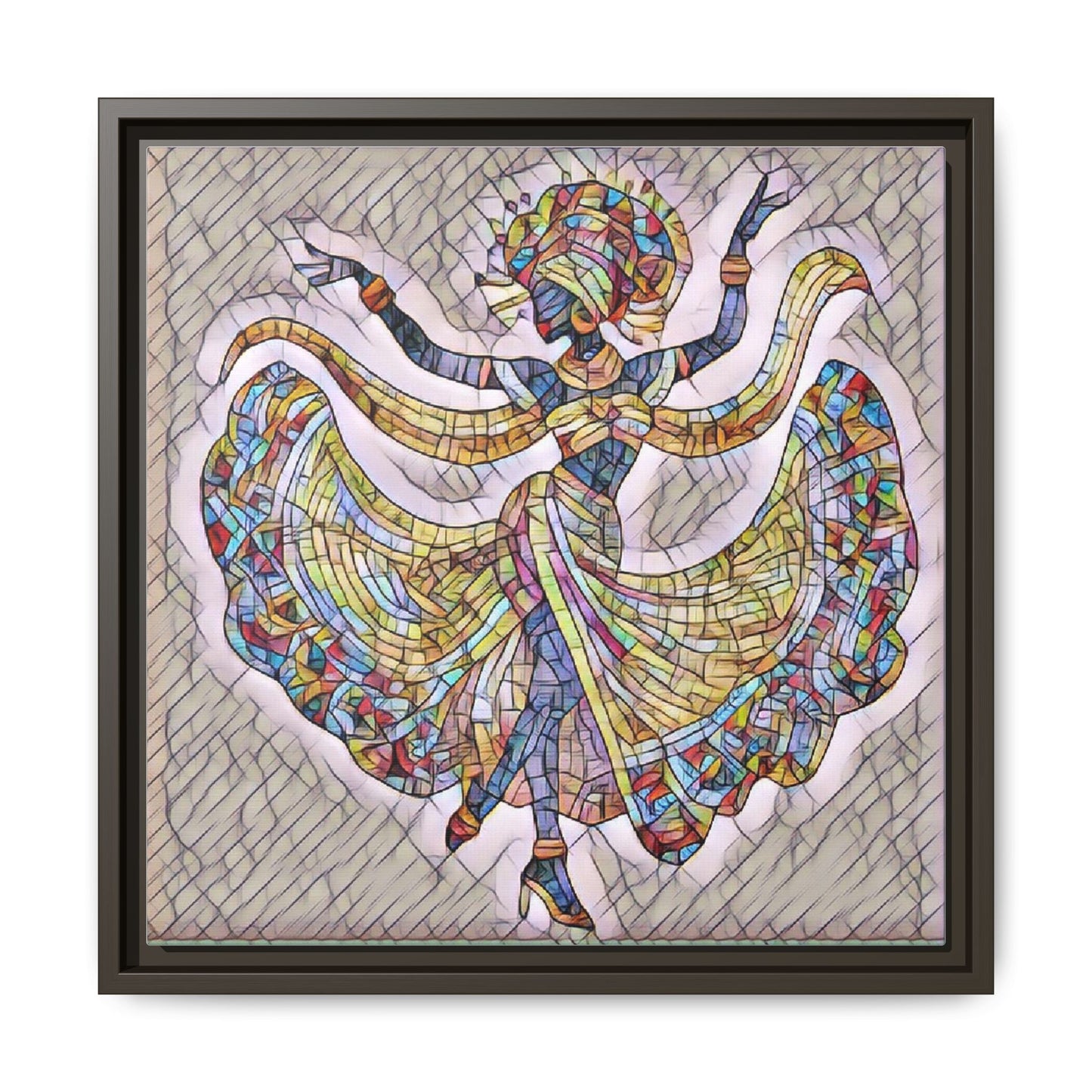 Colorful Mosaic Dancer Framed Canvas Art