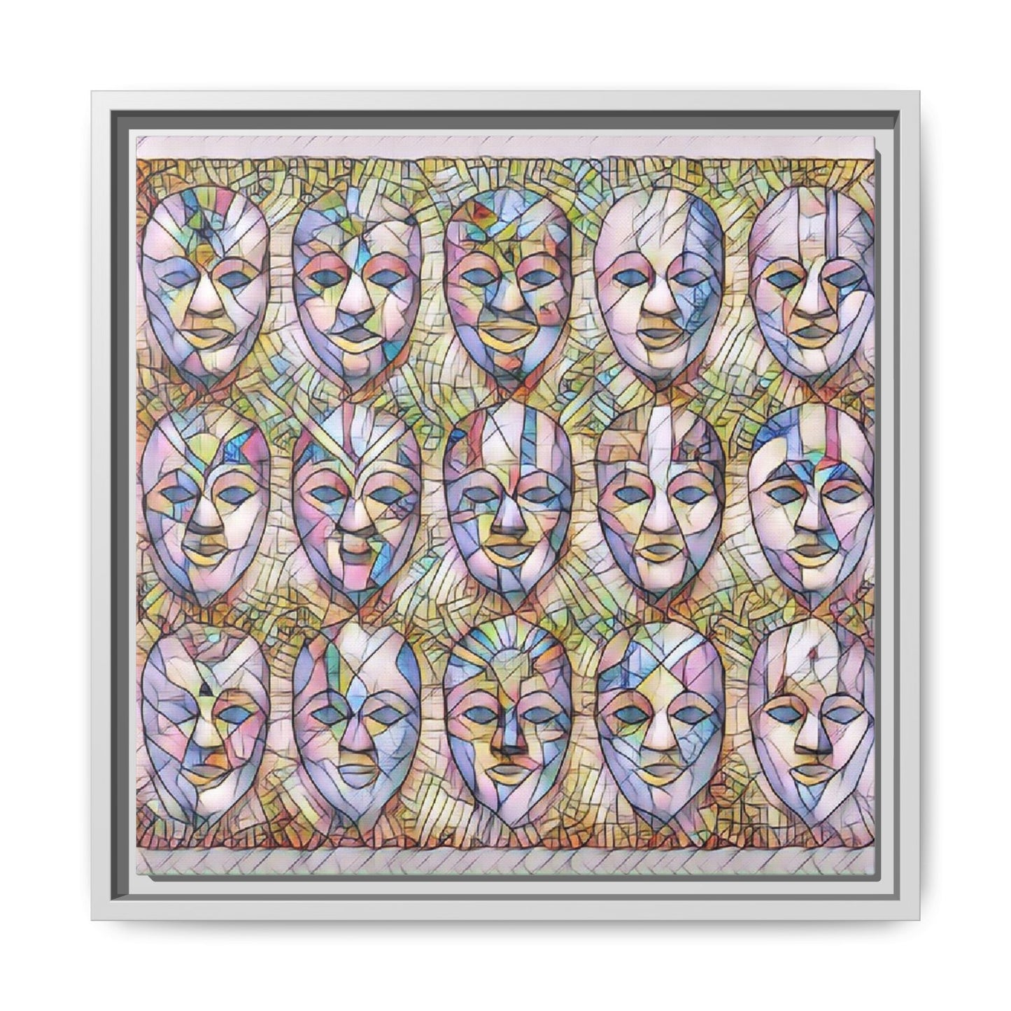 Abstract Mask Art Matte Canvas Print — Framed Multicolor Wall Art