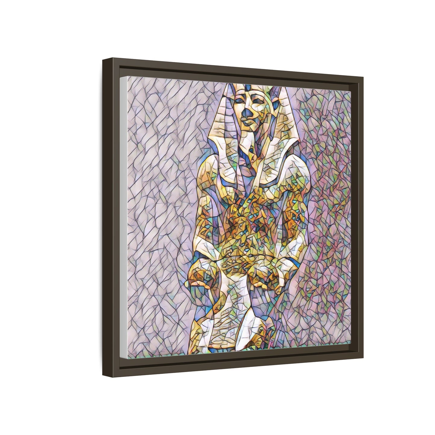 Framed Abstract Pharaoh Matte Canvas Wall Art — Multicolor Egyptian Statue Print