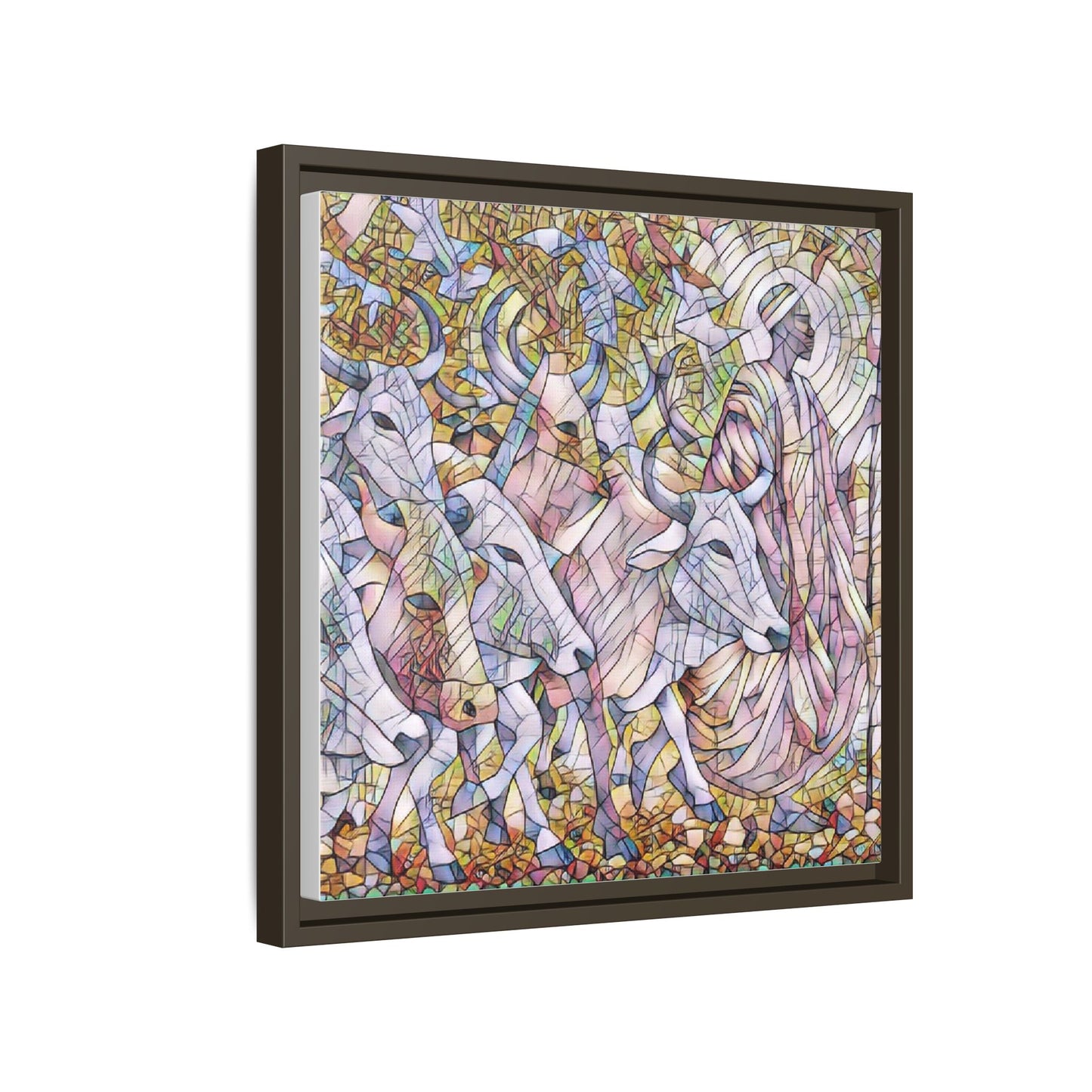 Framed Matte Canvas Art — Stained-Glass Style Cattle Herd