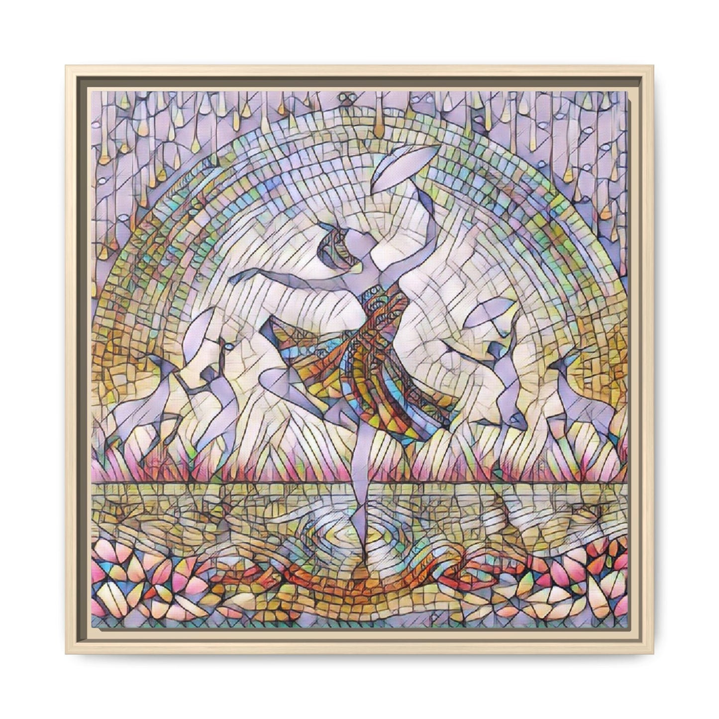 Stained Glass Ballerina Framed Canvas Art — Dancer Mosaic Wall Decor